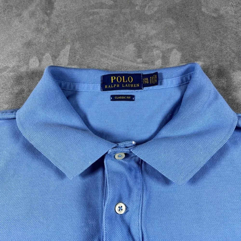 Polo Ralph Lauren Mens XXL Classic Fit Blue Short Sleeve Pique Polo Shirt Yellow